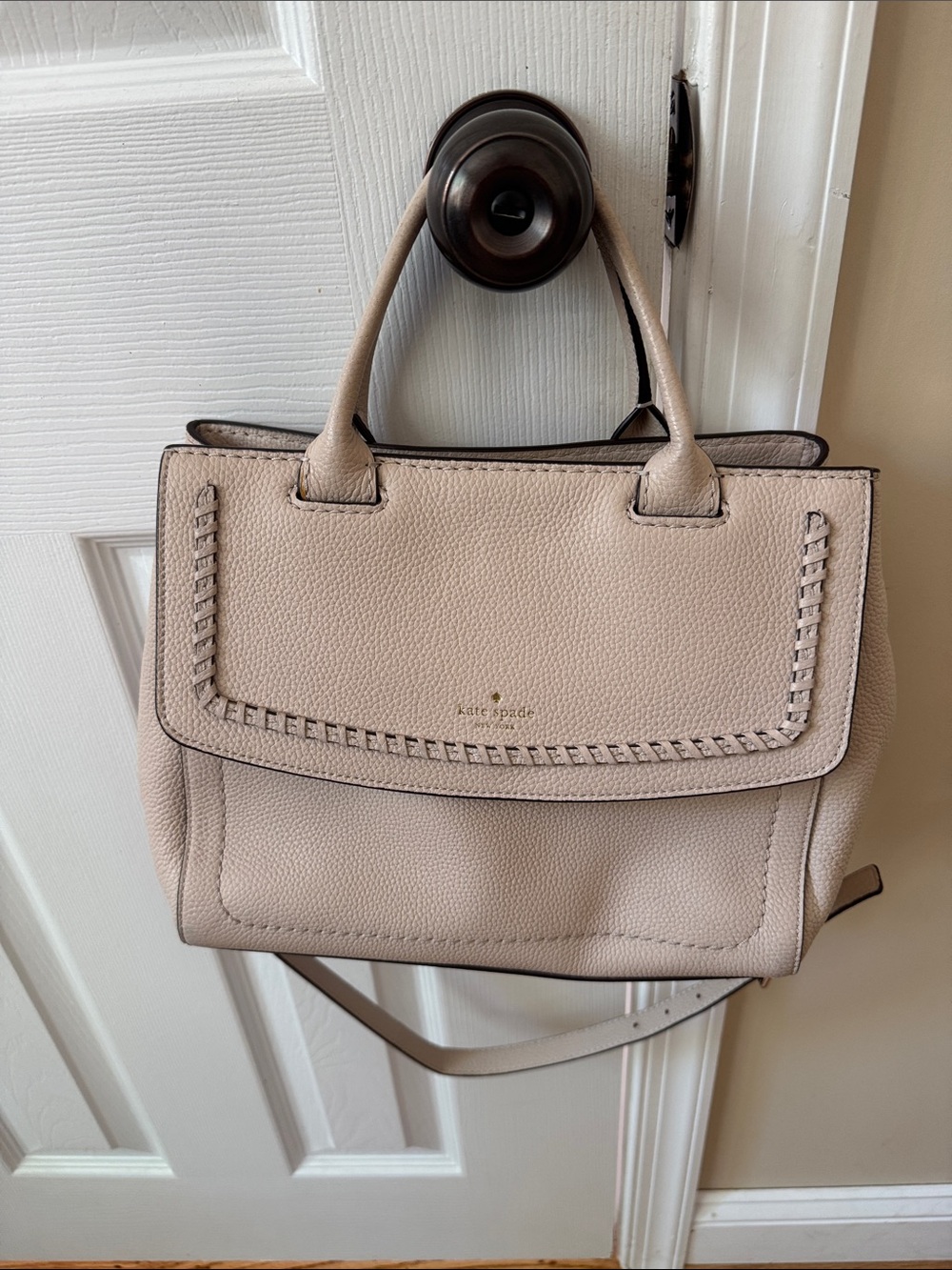 kate spade Pebbled Leather Satchel in Light Beige